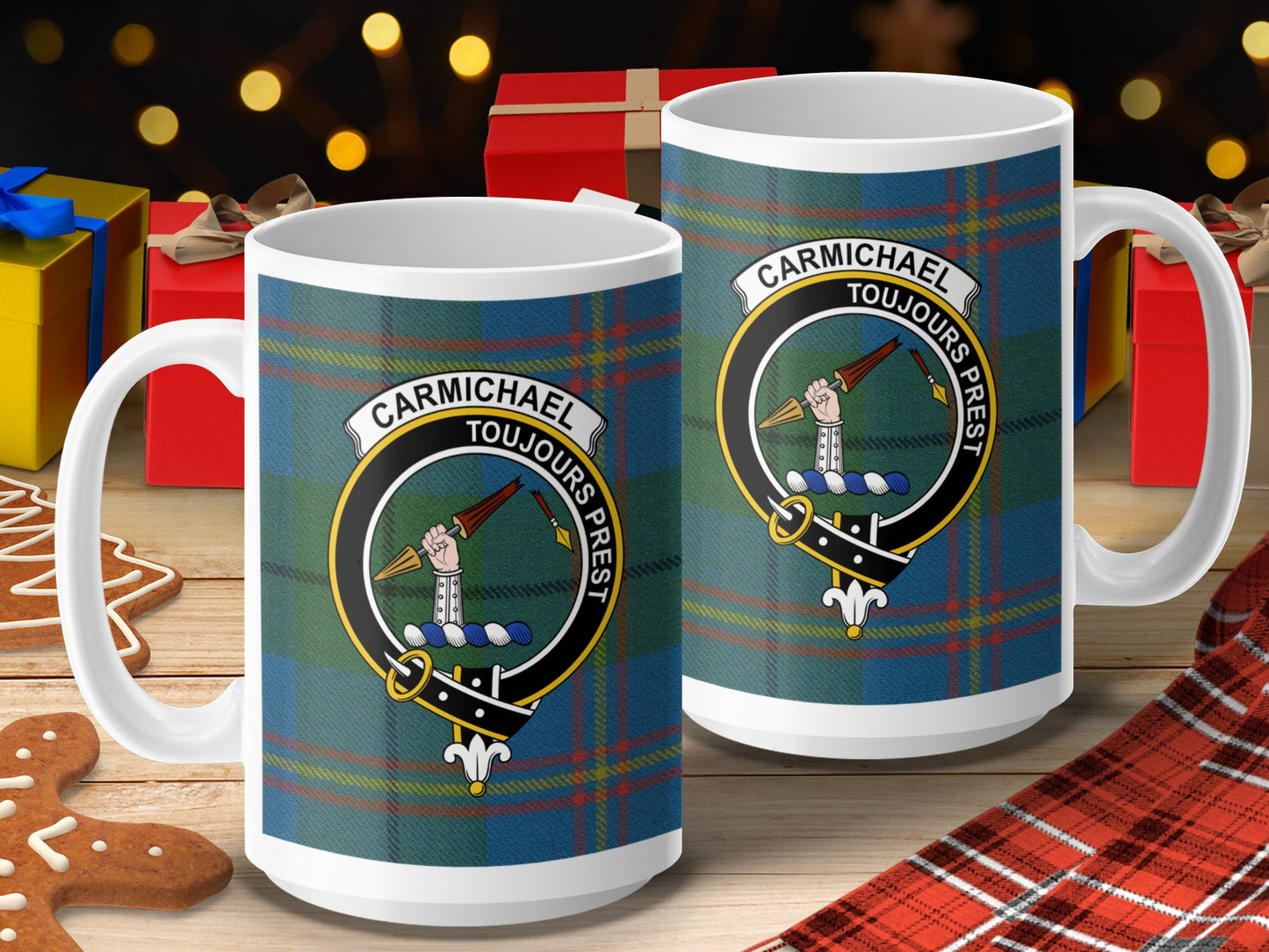 Clan Carmichael Scottish Tartan Crest Toujours Prest Mug - Living Stone Gifts
