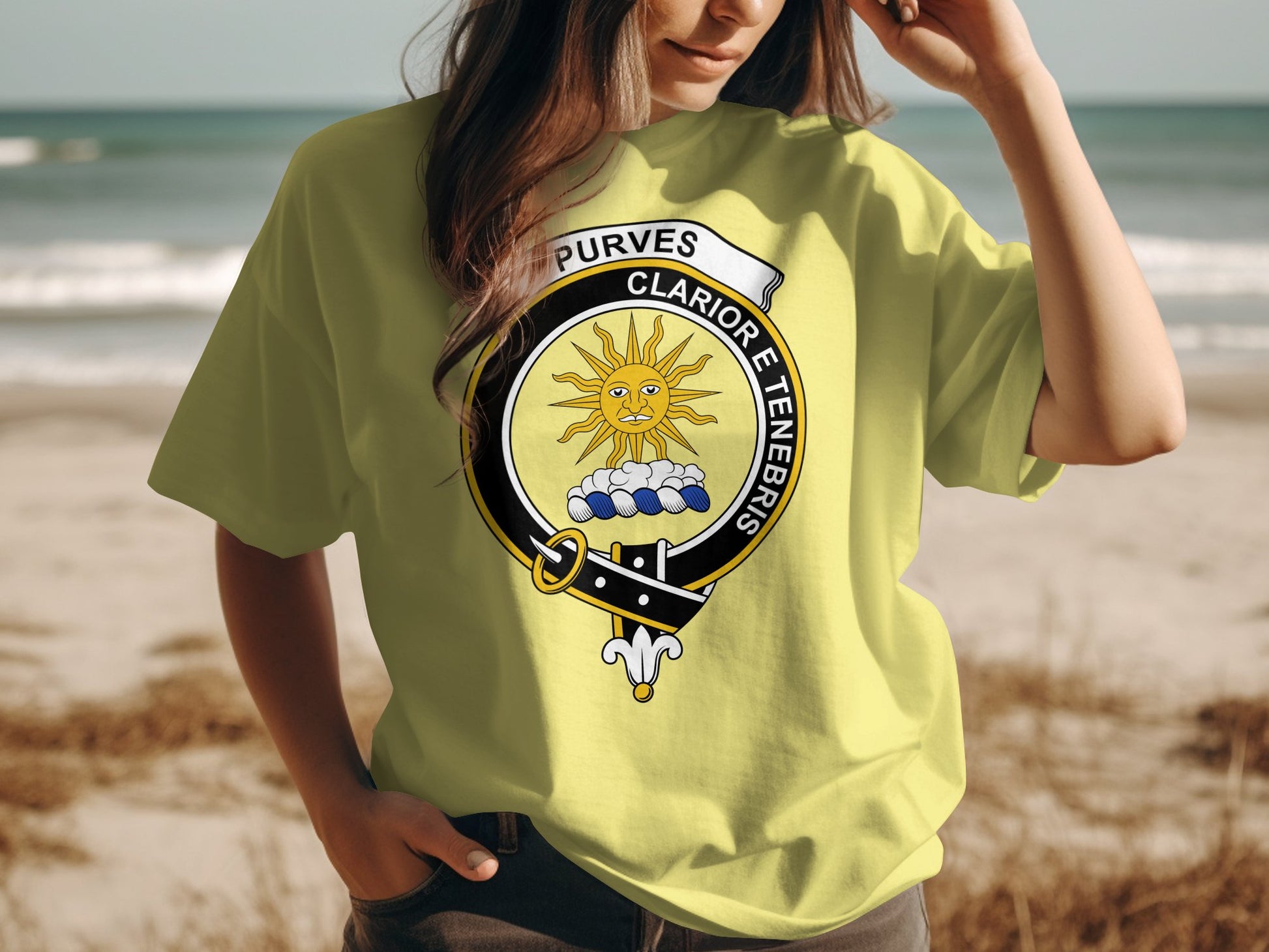 Purves Scottish Clan Crest Clarion E Tenebris T-Shirt - Living Stone Gifts