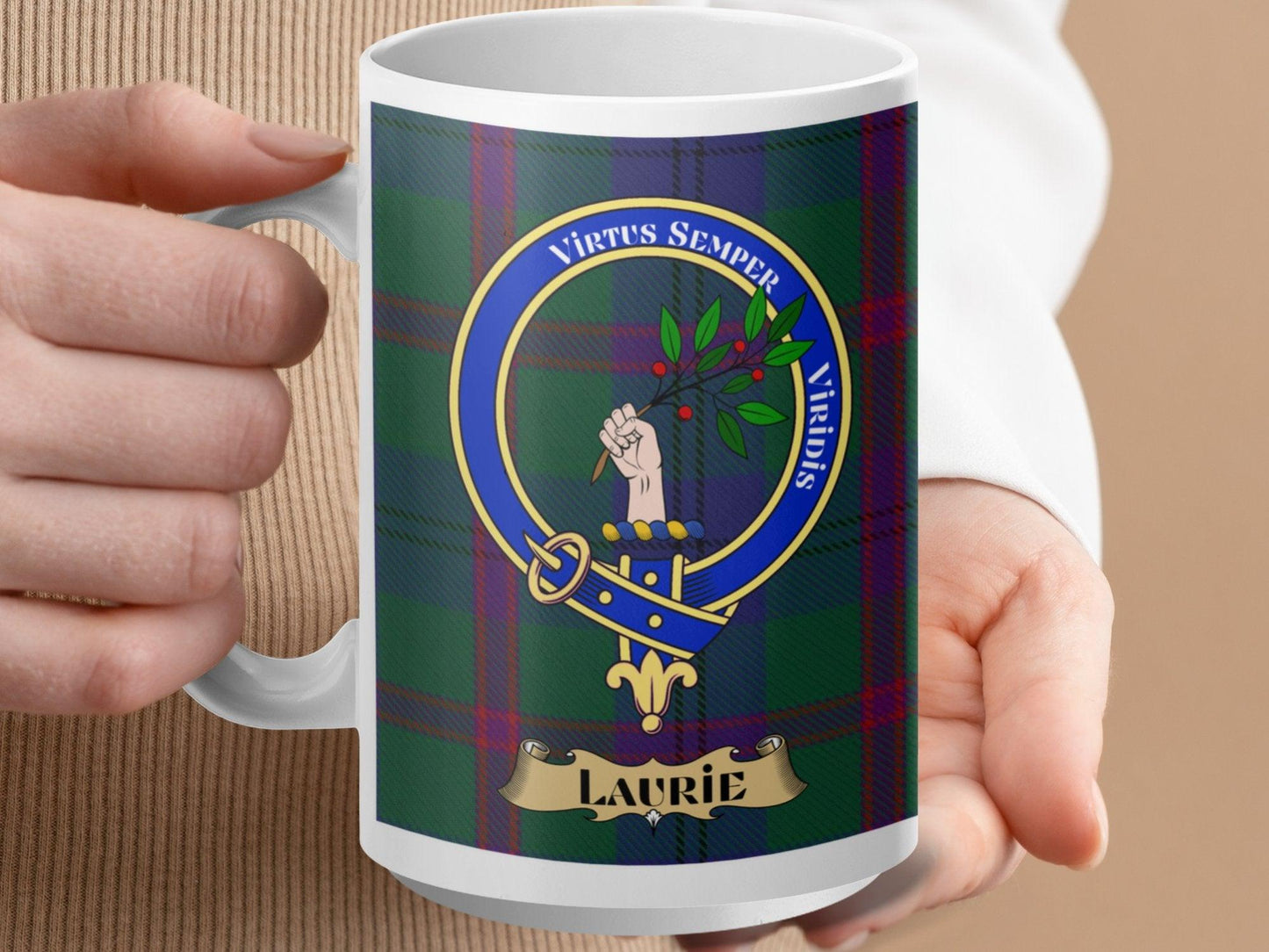 Scottish Clan Tartan Plaid Crest Design Laurie Mug - Living Stone Gifts