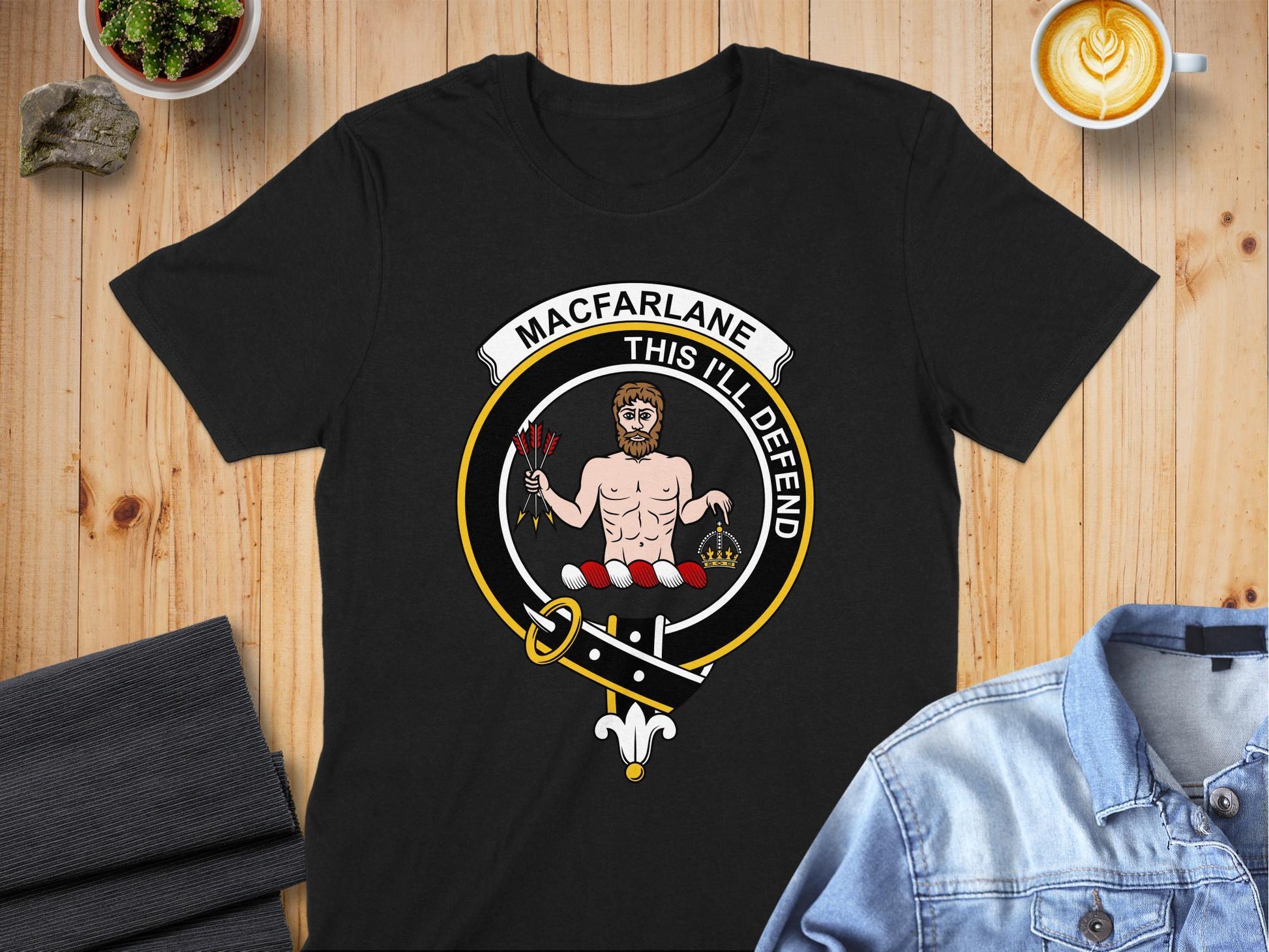 MacFarlane Clan Crest This I'll Defend Emblem T-Shirt - Living Stone Gifts
