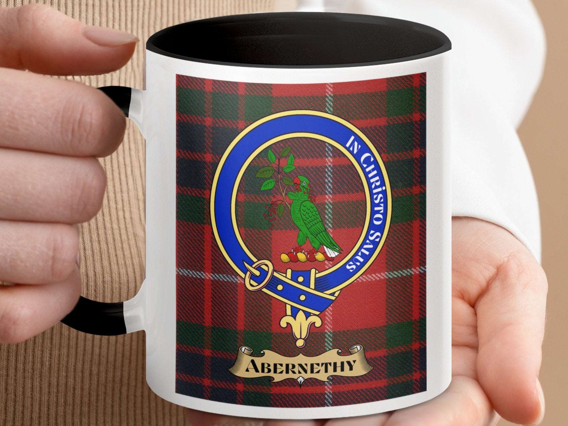 Abernethy Clan Badge Red Tartan Pattern Coffee Mug - Living Stone Gifts