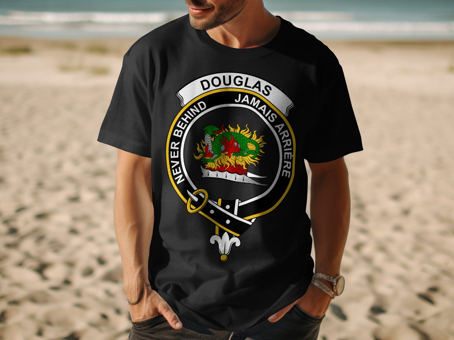 Douglas Scottish Clan Crest Never Behind T-Shirt - Living Stone Gifts