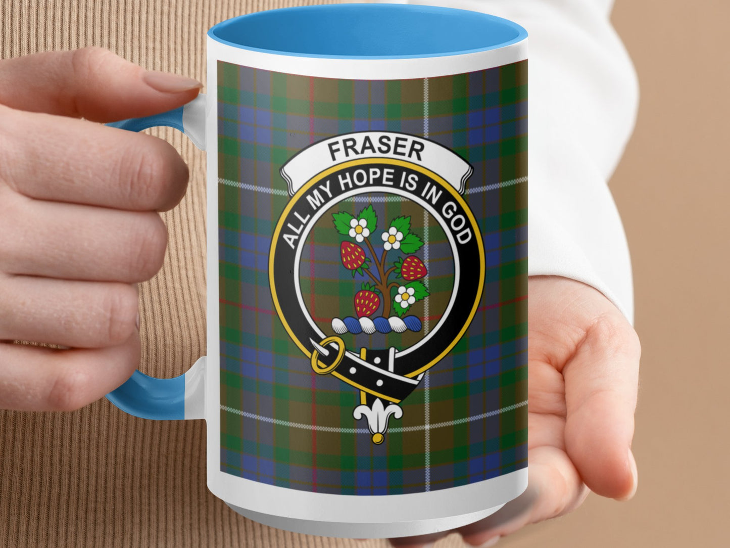 Clan Fraser Scottish Tartan Crest Family Badge Mug - Living Stone Gifts