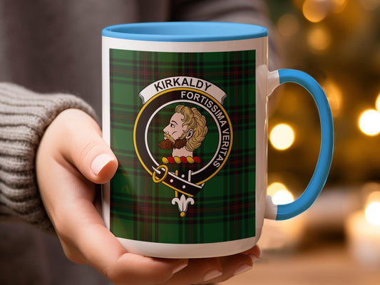 Kirkaldy Clan Scottish Tartan Plaid Crest Emblem Mug - Living Stone Gifts