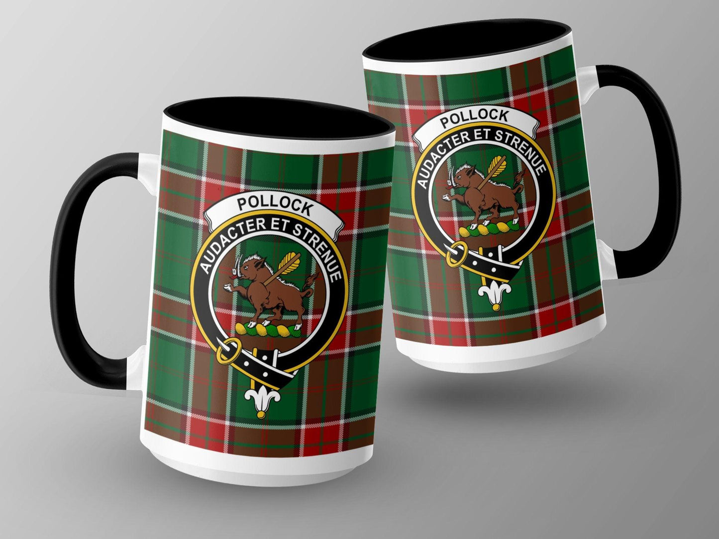 Pollock Scottish Clan Crest Tartan Design Mug - Living Stone Gifts