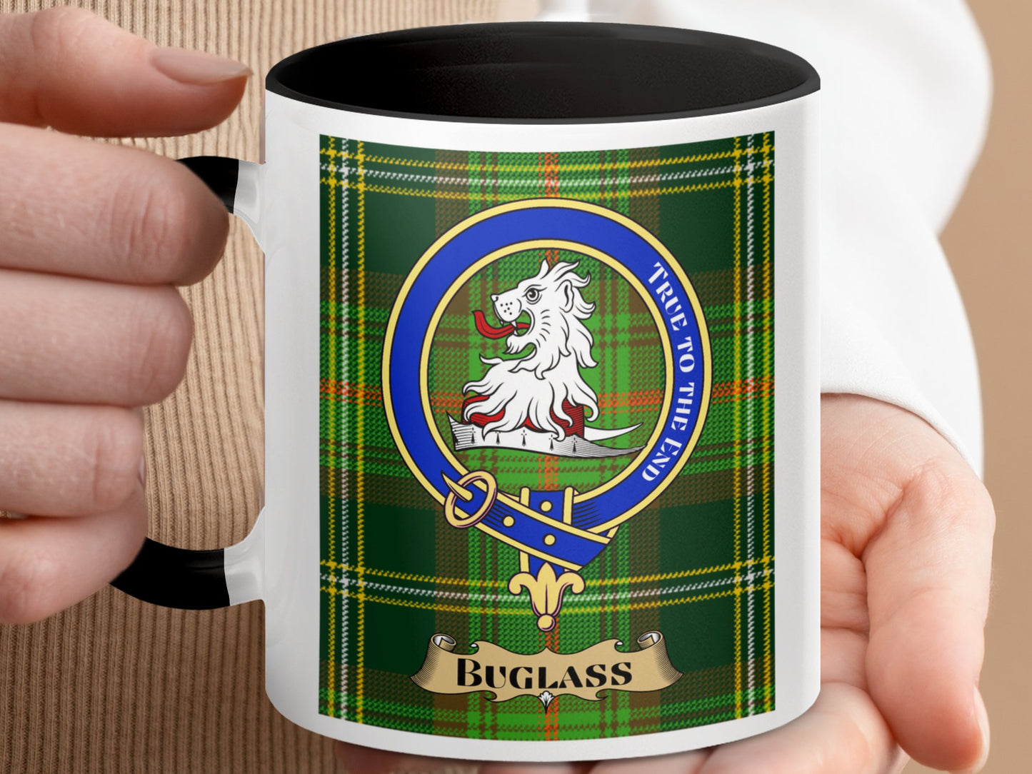 Scottish Buglass Clan Crest Design with Tartan Mug - Living Stone Gifts