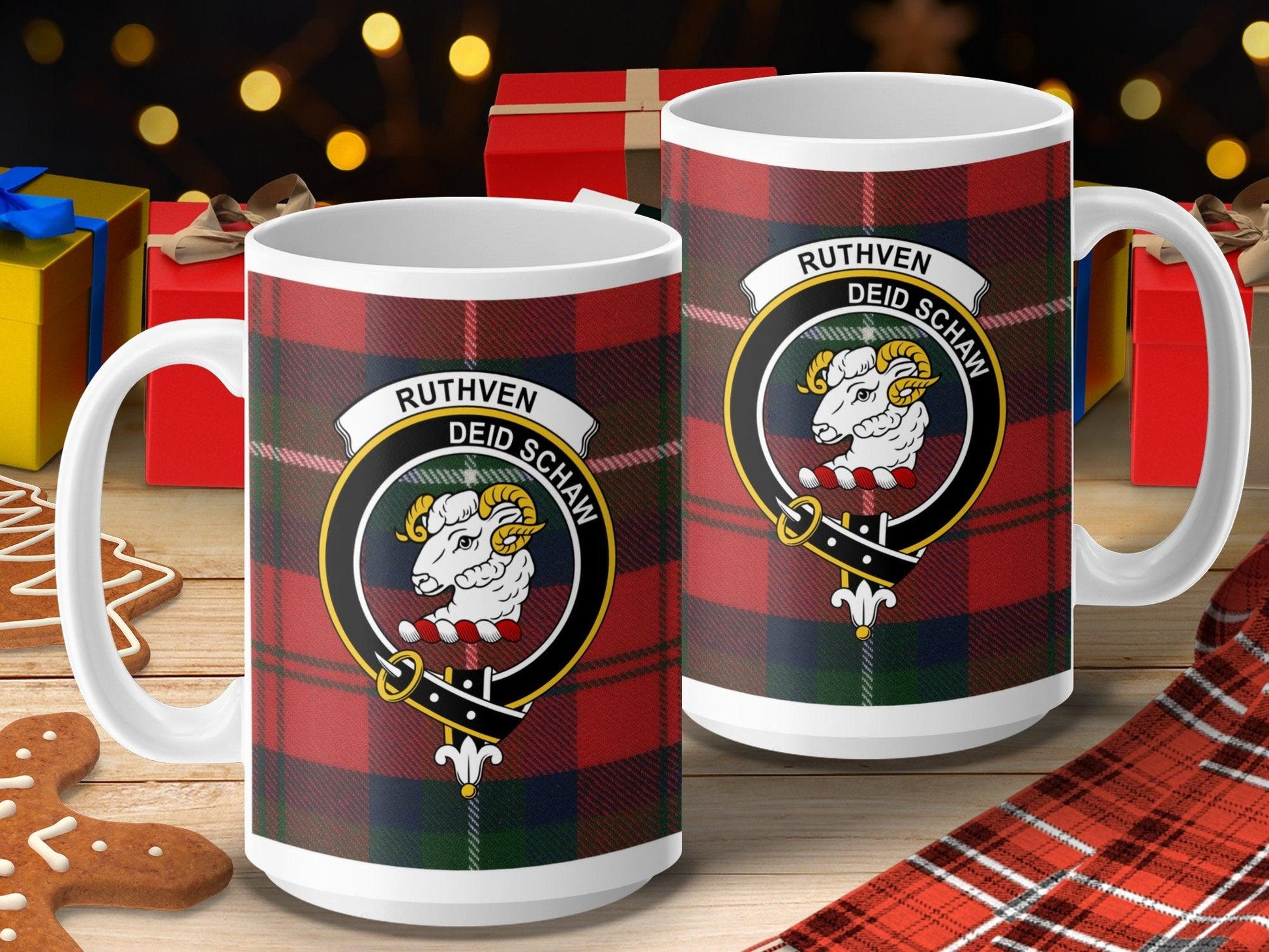 Ruthven Clan Crest Scottish Tartan Pattern Coffee Mug - Living Stone Gifts