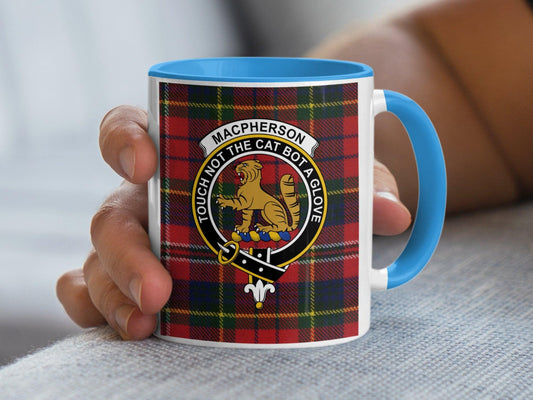 Macpherson Clan Crest Tartan Mug with Bold Red Design - Living Stone Gifts