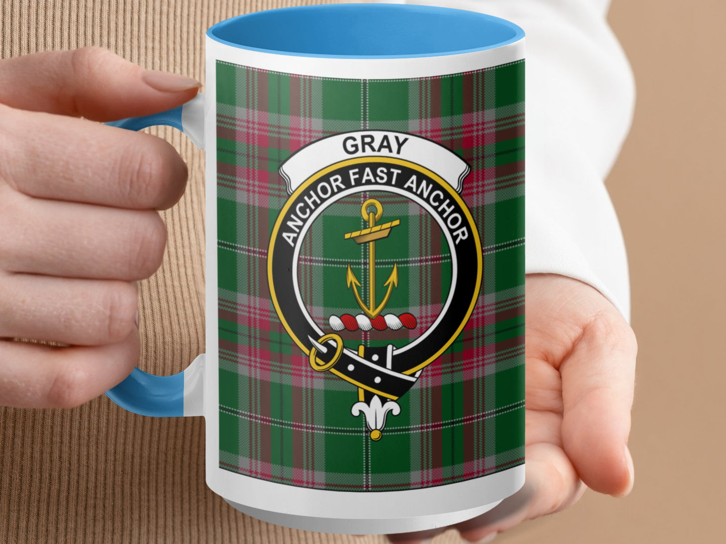 Clan Gray Anchor Fast Anchor Crest Tartan Mug - Living Stone Gifts