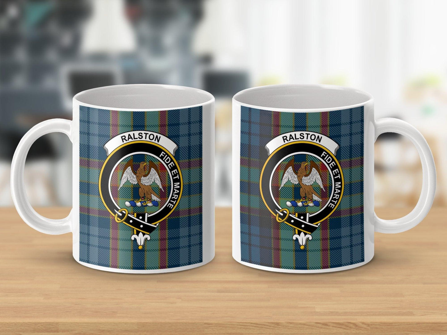 Ralston Clan Crest and Tartan Emblem Design Mug - Living Stone Gifts