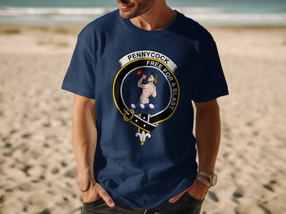 Pennycock Clan Scottish Crest Free For A Blast T-Shirt - Living Stone Gifts