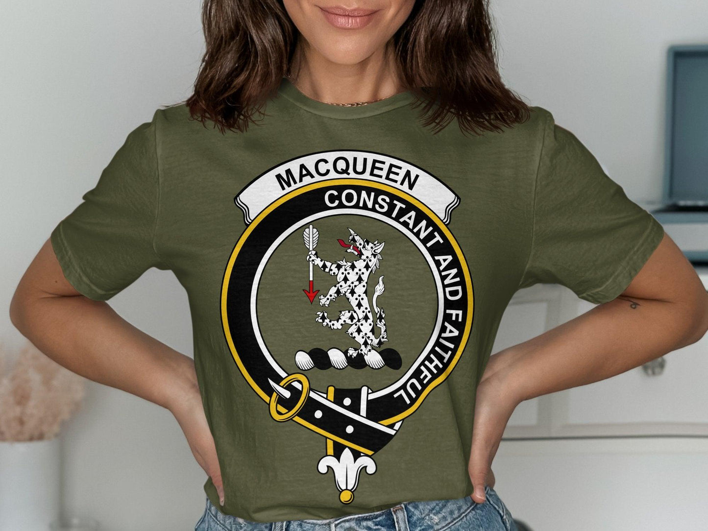 Authentic Scottish Clan MacQueen Crest Emblem T-Shirt - Living Stone Gifts