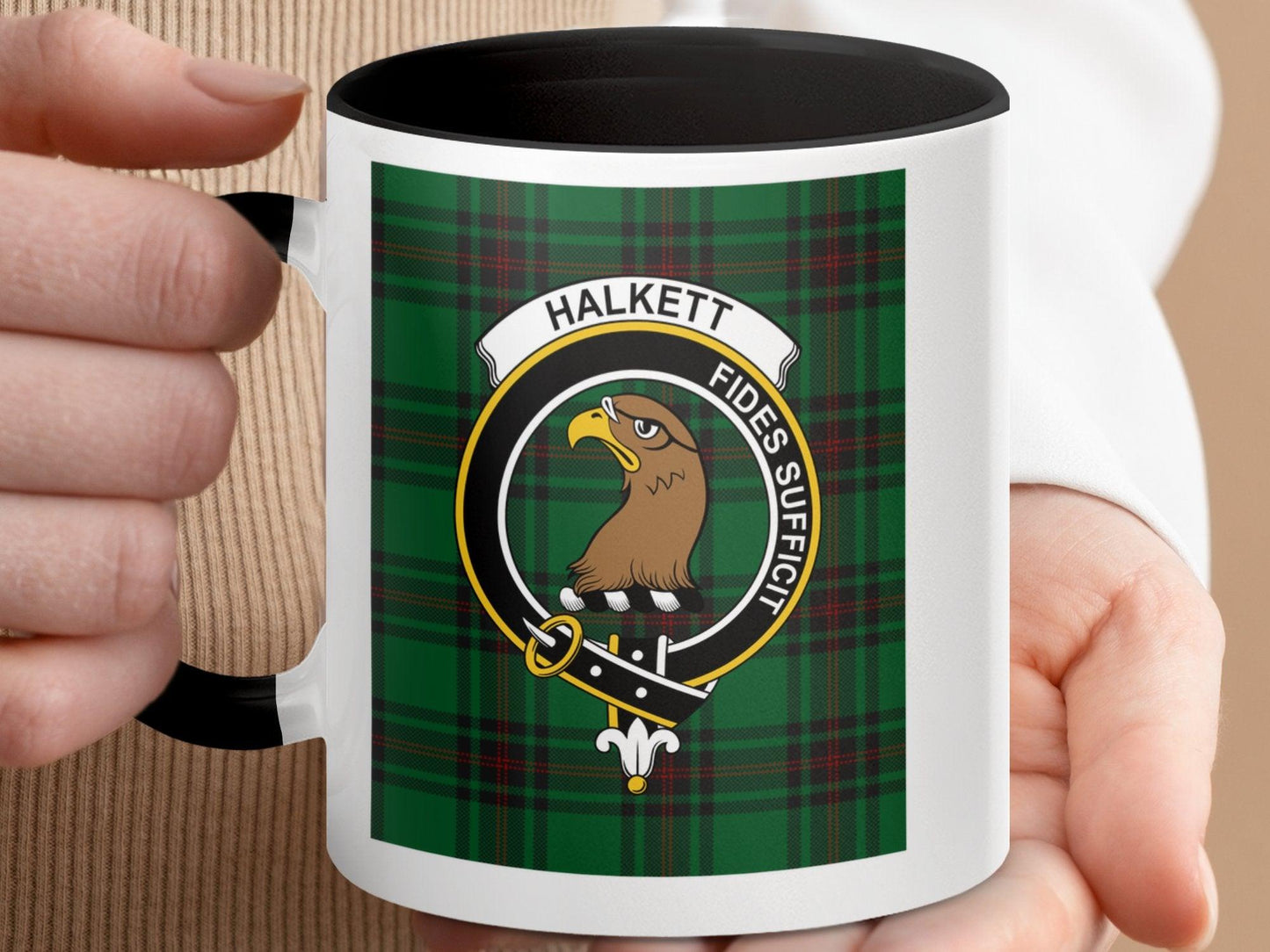 Scottish Halkett Clan Crest Green Plaid Tartan Mug - Living Stone Gifts