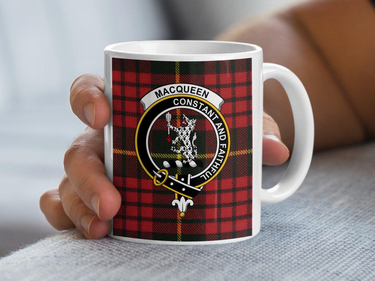 MacQueen Scottish Clan Crest Tartan Design Mug - Living Stone Gifts