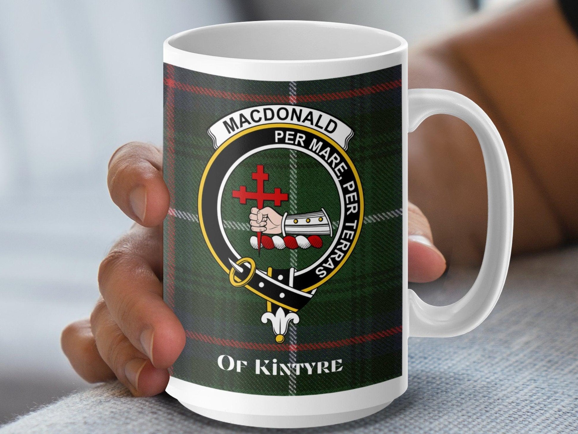 MacDonald of Kintyre Clan Crest Plaid Design Mug - Living Stone Gifts