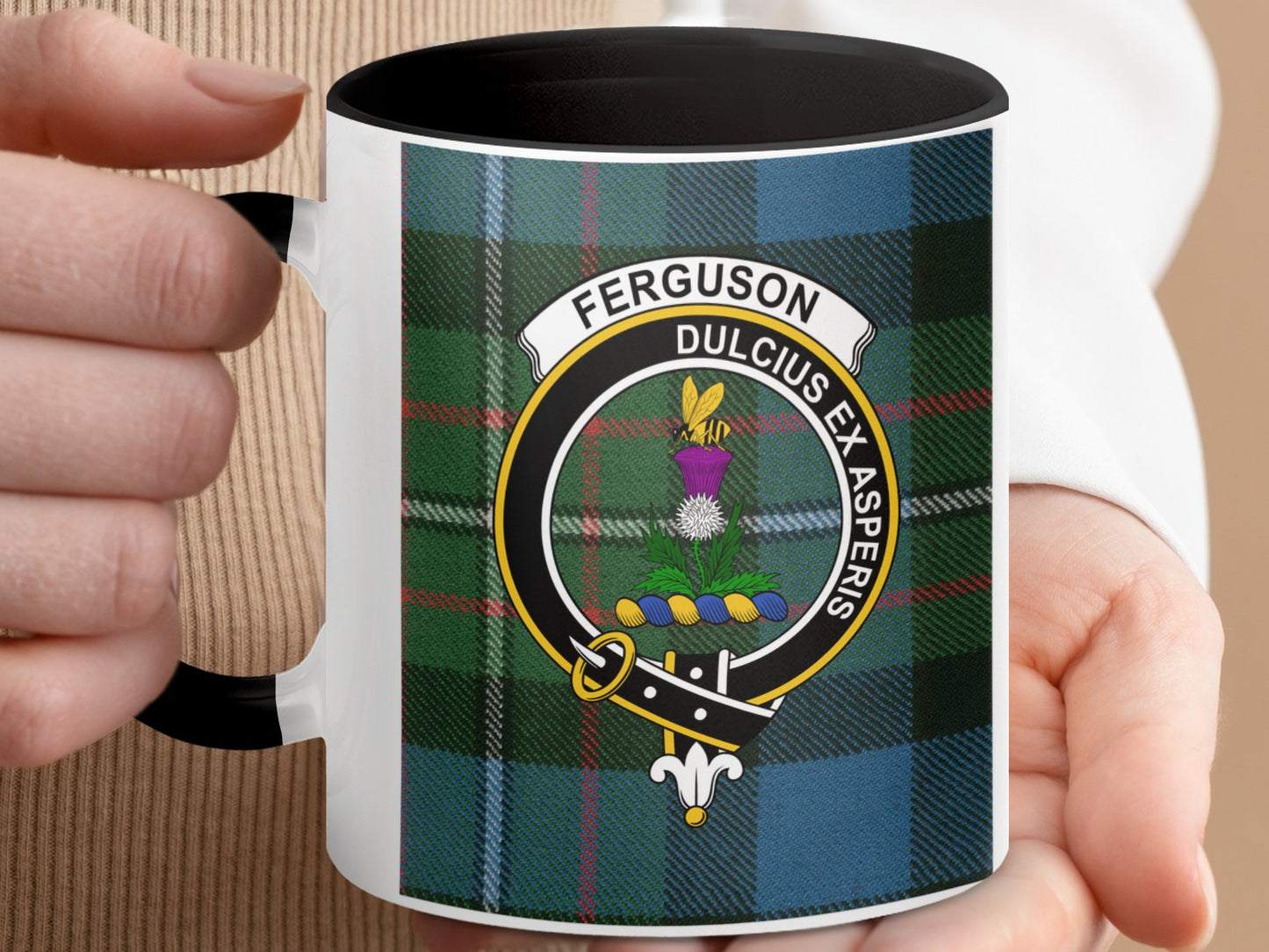 Clan Fergusson Scottish Tartan Crest Emblem Mug - Living Stone Gifts