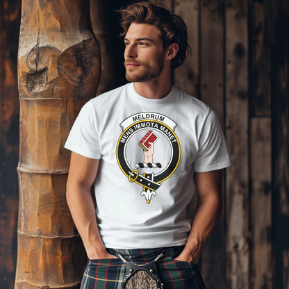 Meldrum Scottish Clan Crest Badge T-Shirt - Living Stone Gifts