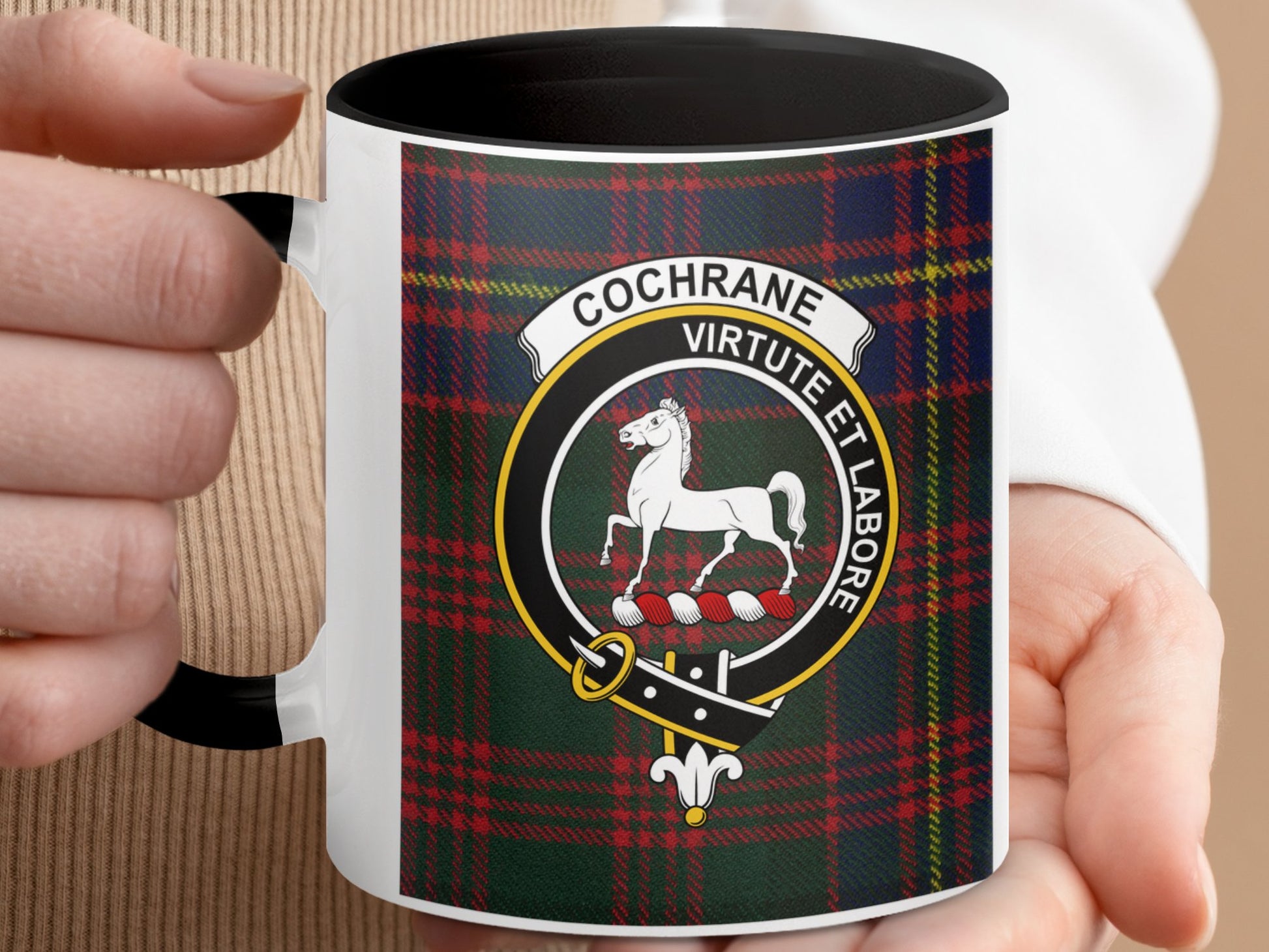 Clan Cochrane Scottish Tartan Crest Design Mug - Living Stone Gifts