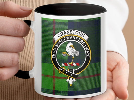 Clan Cranstoun Thou Shalt Want Ere I Want Crest Mug - Living Stone Gifts