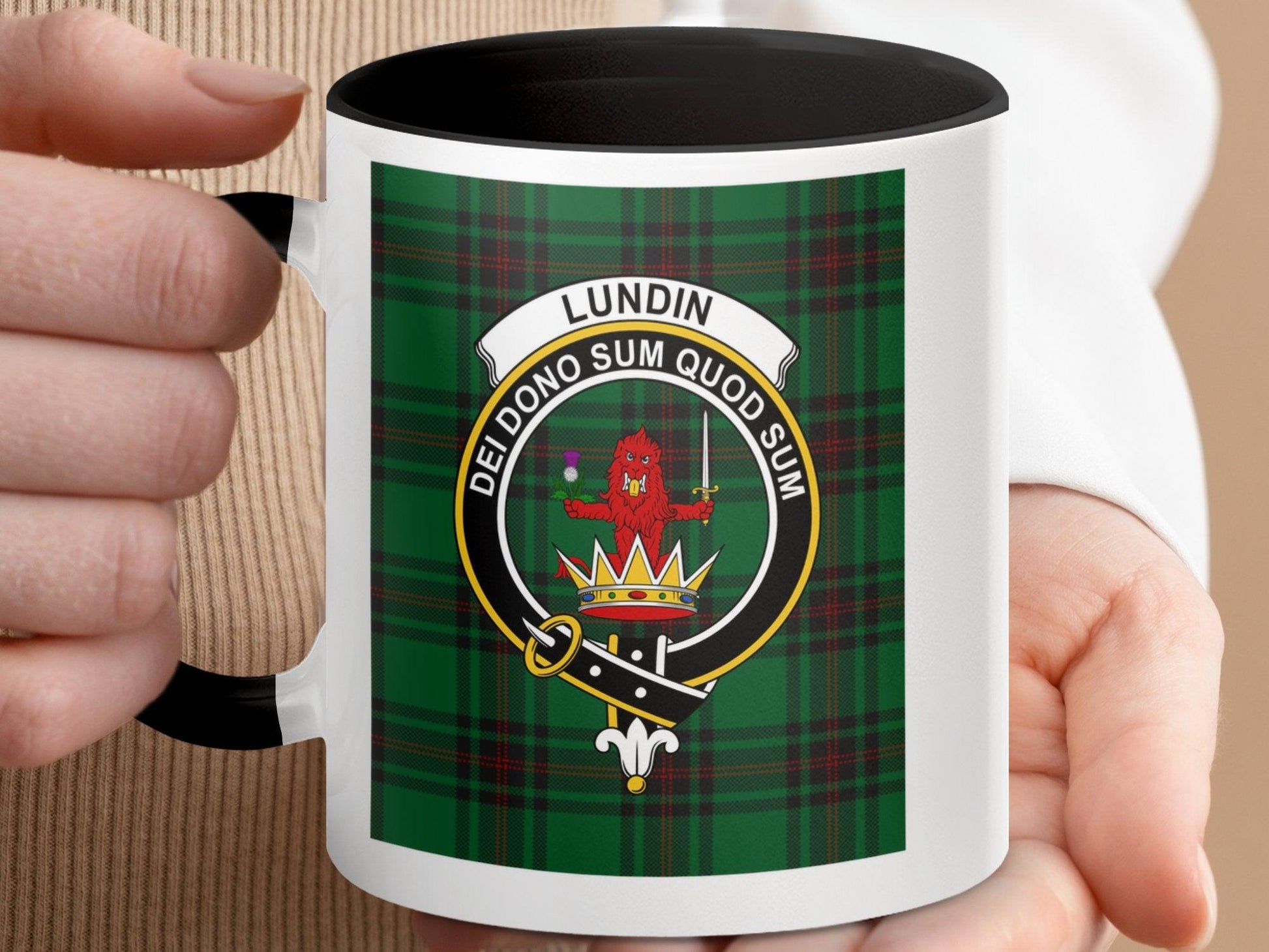 Scottish Clan Lundin Crest Tartan Plaid Design Mug - Living Stone Gifts