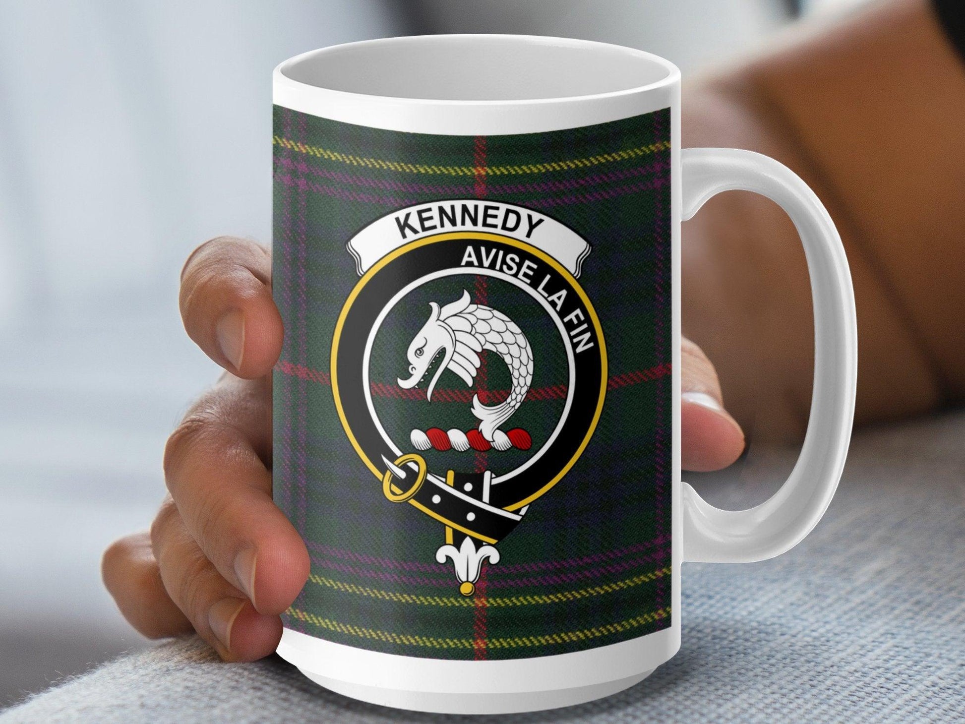 Elegant Kennedy Scottish Clan Plaid Crest Design Mug - Living Stone Gifts