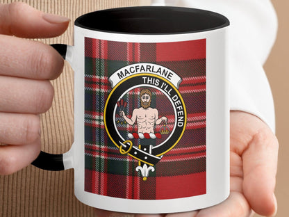 Macfarlane Clan Crest and Tartan Plaid Design Mug - Living Stone Gifts