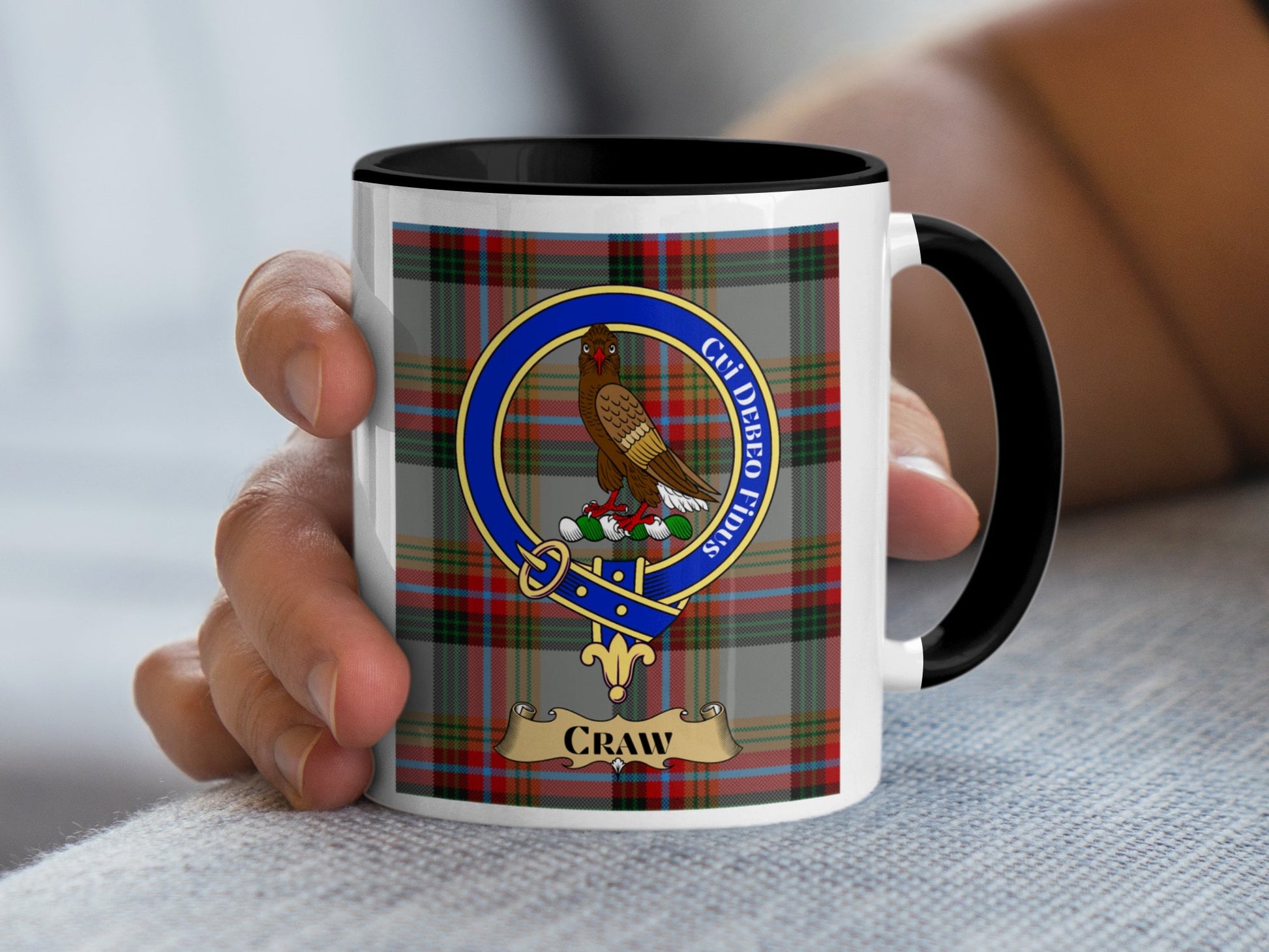 Clan Crawford Tartan Emblem with Craw Design Mug - Living Stone Gifts