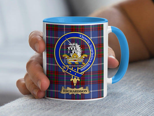 Richardson Clan Crest Tartan Mug Perfect for Gifts - Living Stone Gifts