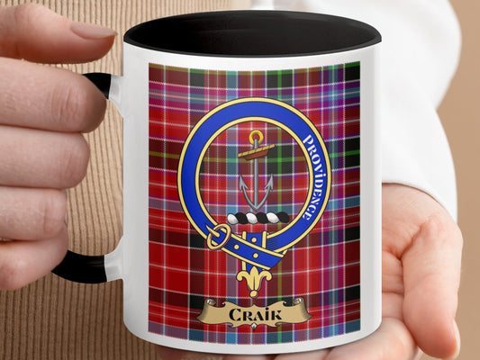 Craik Clan Crest Tartan Background Ceramic Mug - Living Stone Gifts