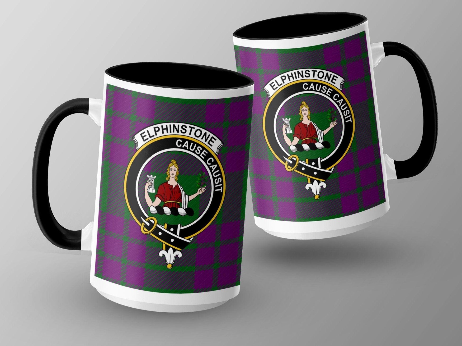 Elphinstone Scottish Clan Tartan Crest Gift Mug - Living Stone Gifts