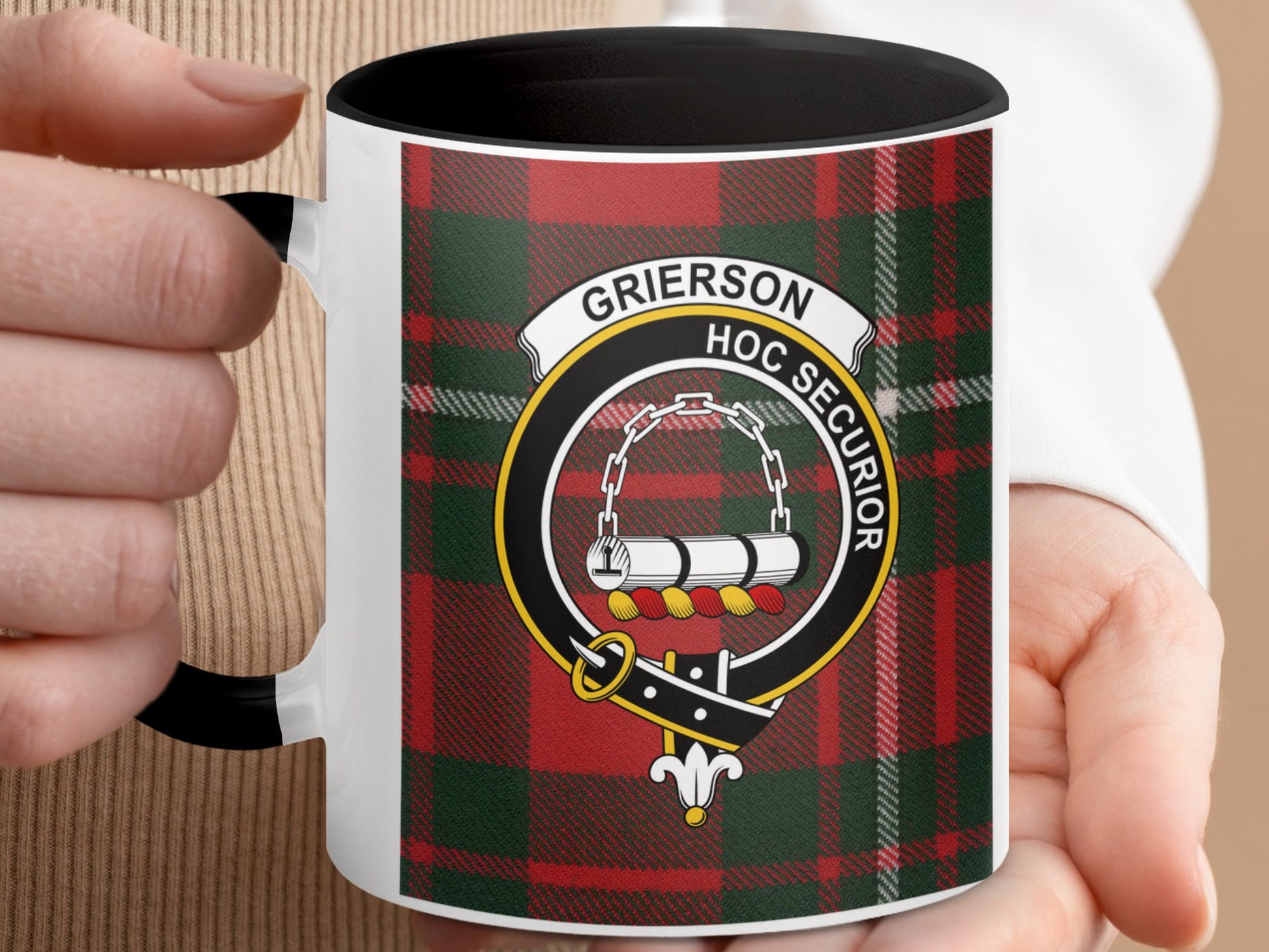 Clan Grierson Scottish Tartan Crest Pattern Mug - Living Stone Gifts