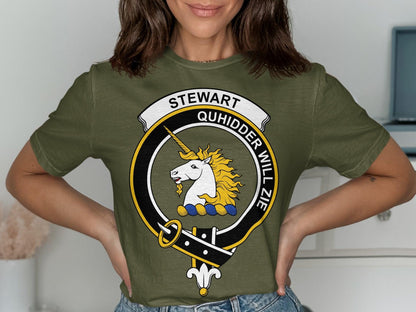 Stewart Clan Crest Unicorn Design T-Shirt - Living Stone Gifts