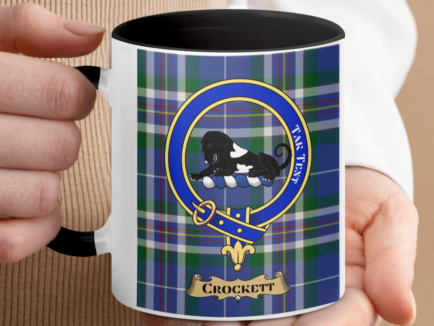 Clan Crockett Blue Green Tartan Crest Emblem Mug - Living Stone Gifts