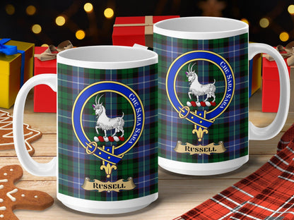 Russell Scottish Clan Crest Tartan Design Novelty Mug - Living Stone Gifts