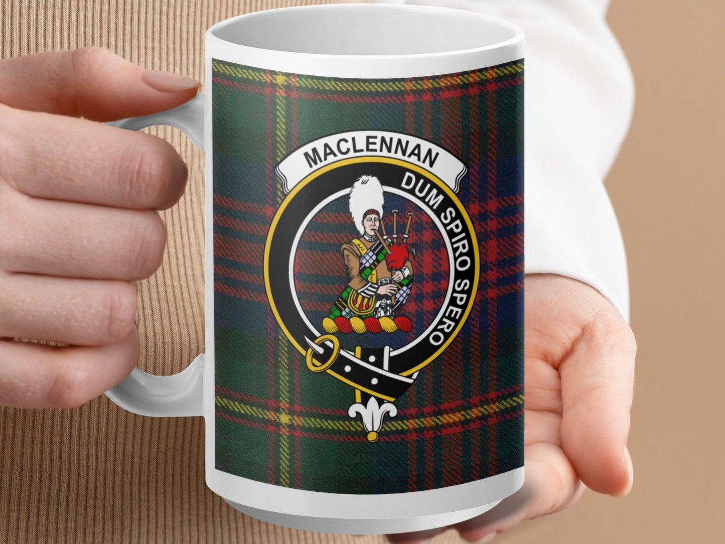 Maclennan Clan Crest Tartan Plaid Pattern Coffee Mug - Living Stone Gifts