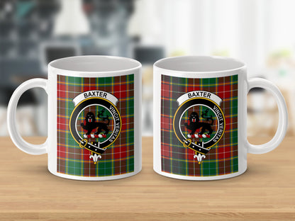 Clan Baxter Crest with Tartan Background Coffee Mug - Living Stone Gifts
