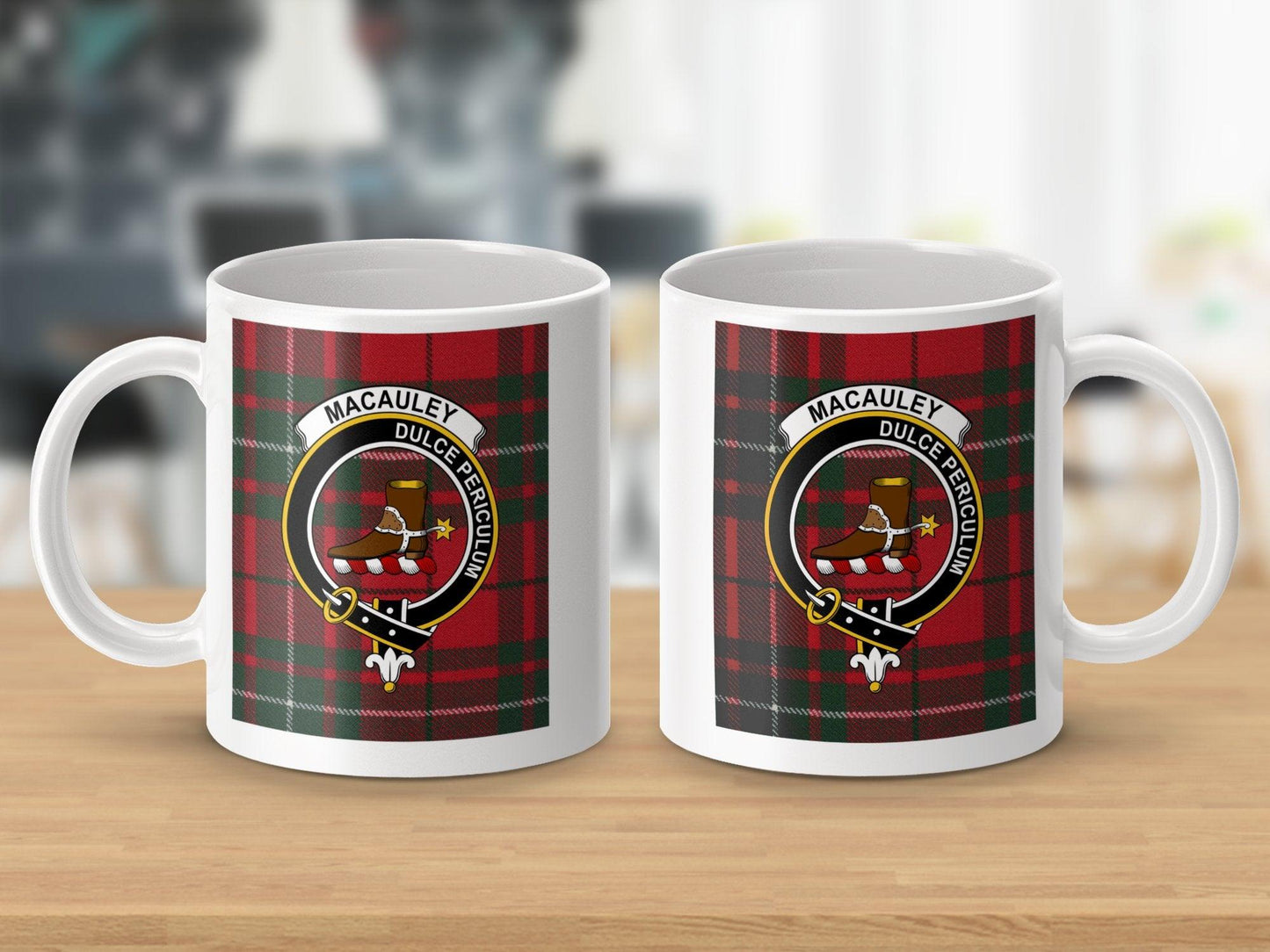 MacAuley Clan Crest Scottish Tartan Pattern Mug - Living Stone Gifts