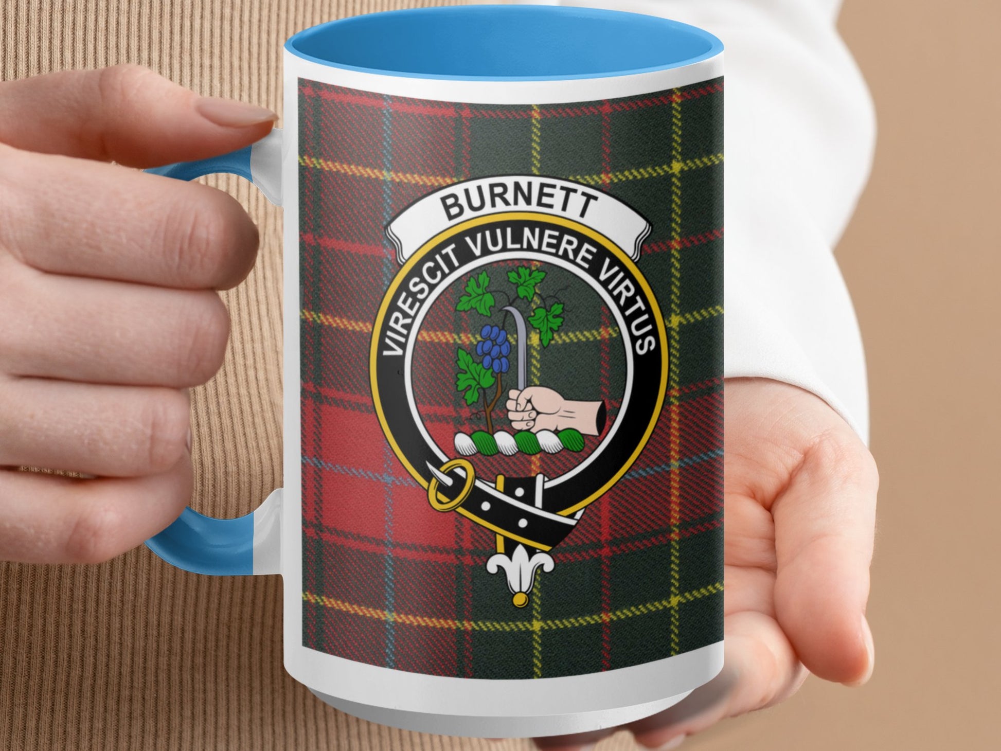 Unique Burnett Clan Crest Design Checkered Mug - Living Stone Gifts