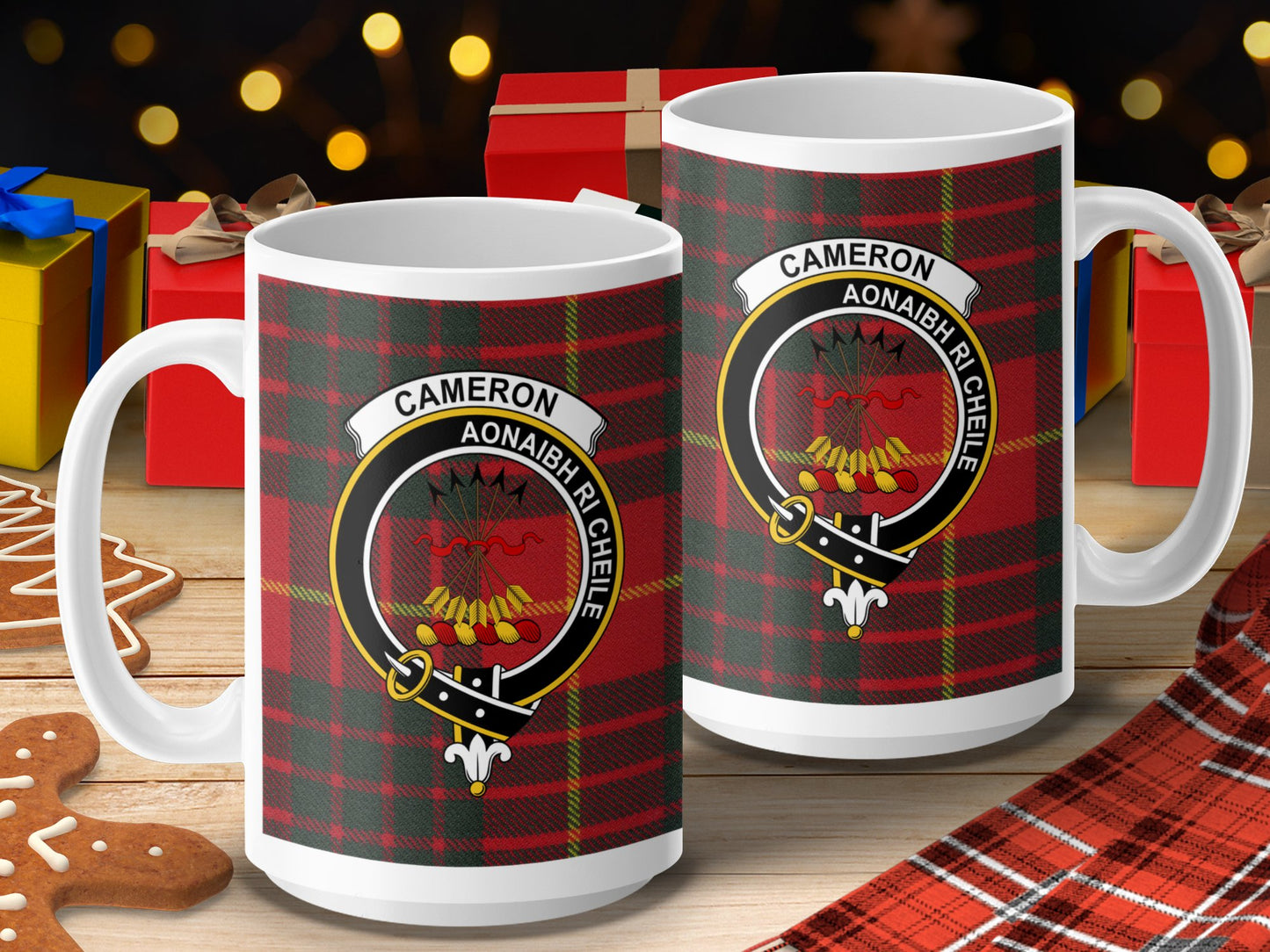 Clan Cameron Scottish Tartan Crest with Motto Mug - Living Stone Gifts