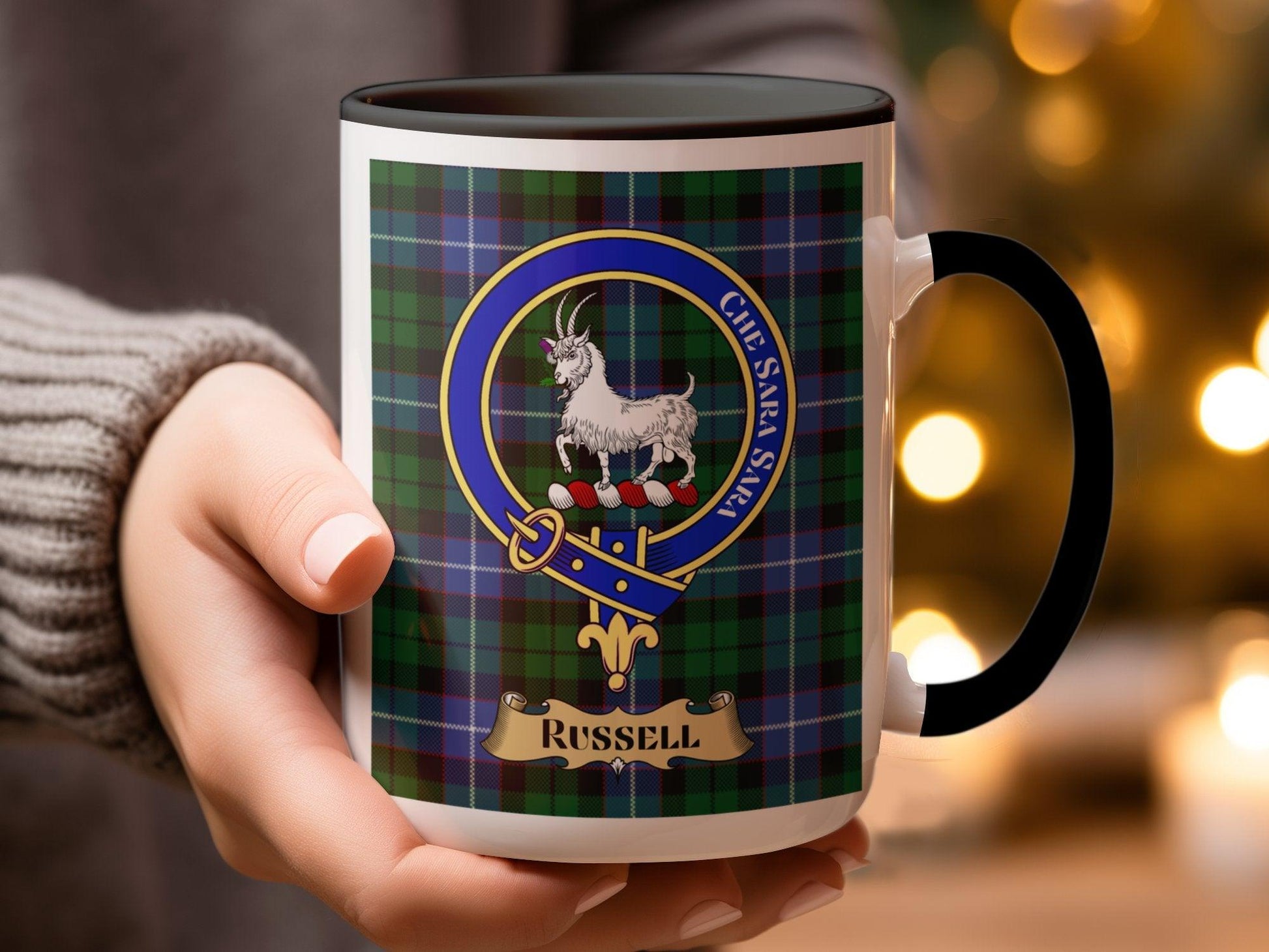 Russell Scottish Clan Crest Tartan Design Novelty Mug - Living Stone Gifts