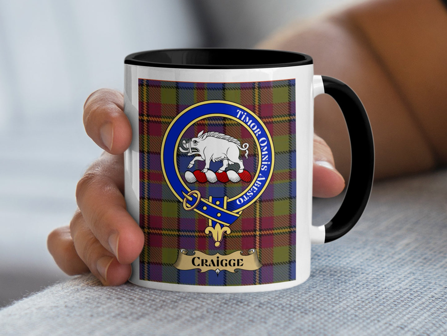 Clan Craigg Crest with Tartan Background Mug - Living Stone Gifts