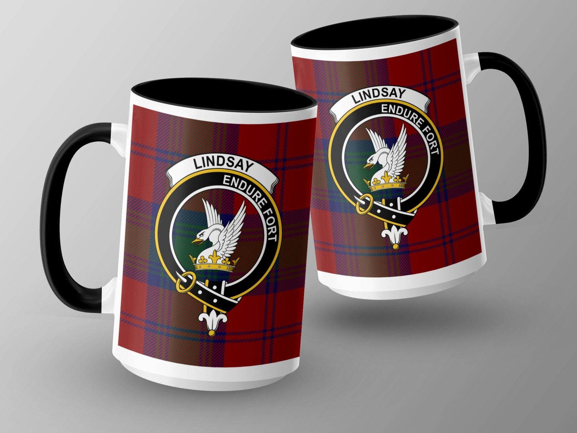 Lindsay Scottish Clan Red Tartan Crest Plaid Mug - Living Stone Gifts