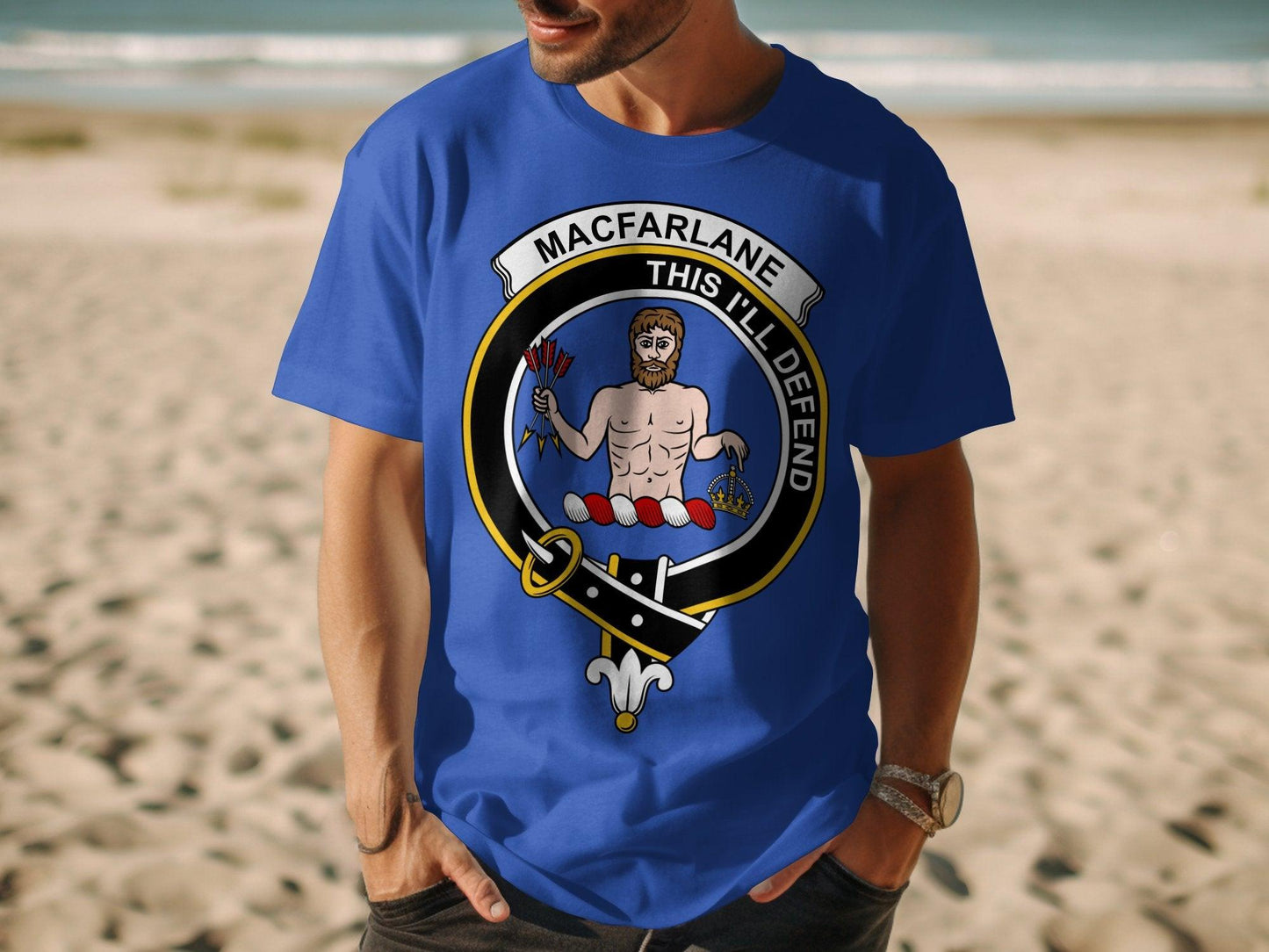 MacFarlane Clan Crest This I'll Defend Emblem T-Shirt - Living Stone Gifts