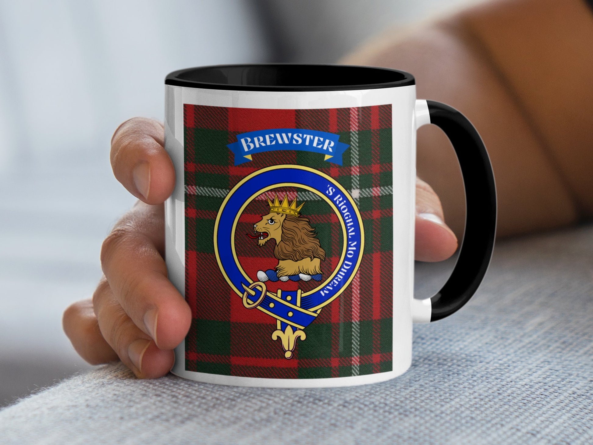 Royal Lion Brewster Family Crest Highland Tartan Mug - Living Stone Gifts