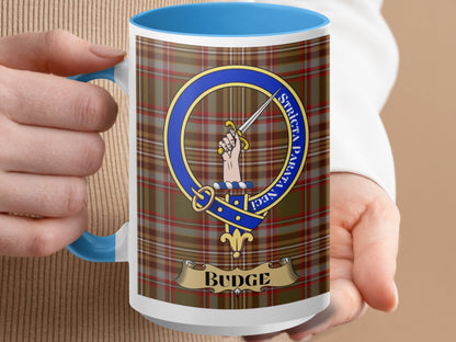 Budge Family Crest Design Tartan Pattern Mug - Living Stone Gifts