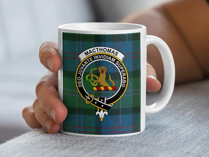 MacThomas Clan Tartan Mug with Family Crest Emblem - Living Stone Gifts