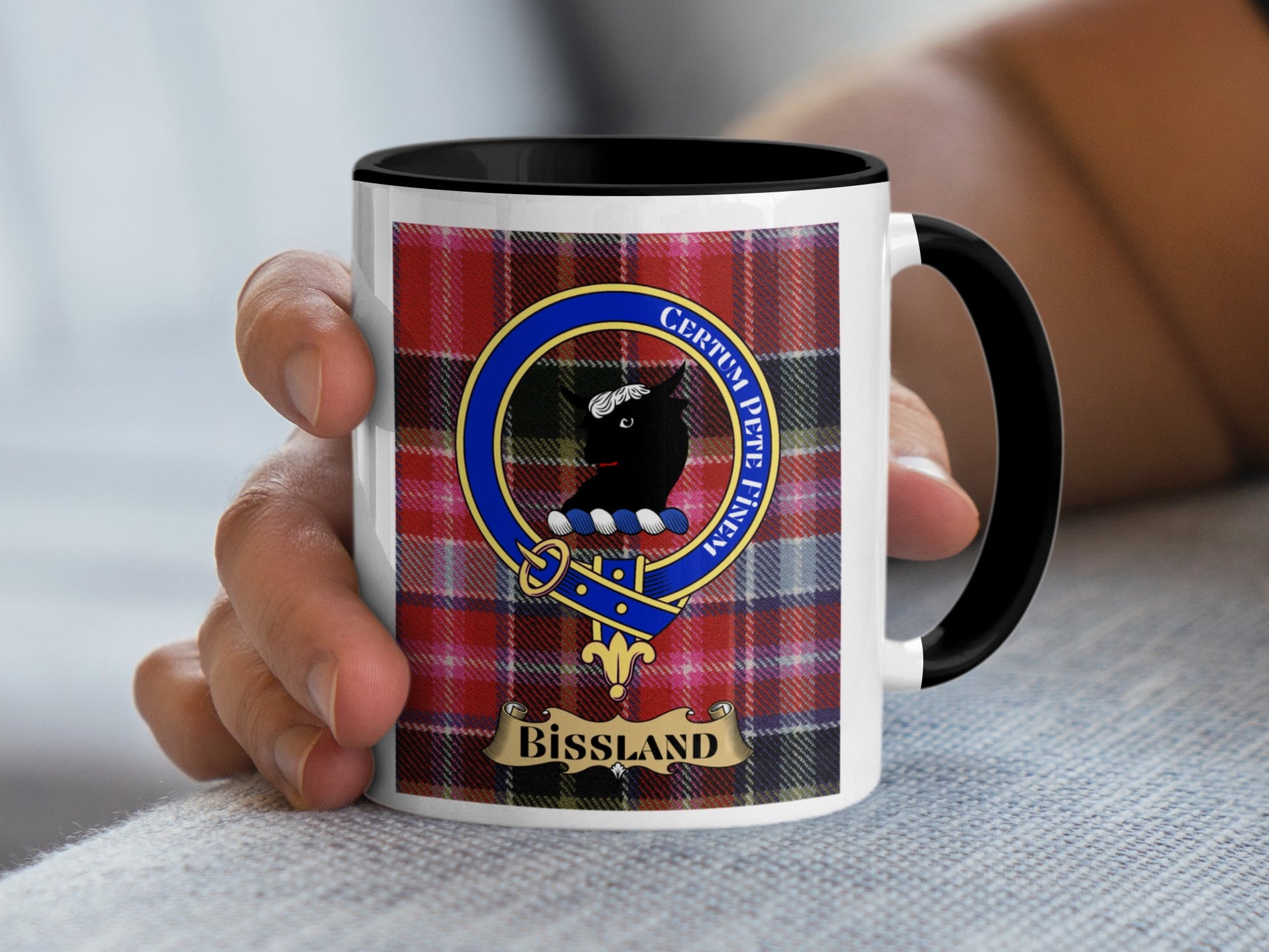 Scottish Clan Bissland Crest Emblem Plaid Pattern Mug - Living Stone Gifts