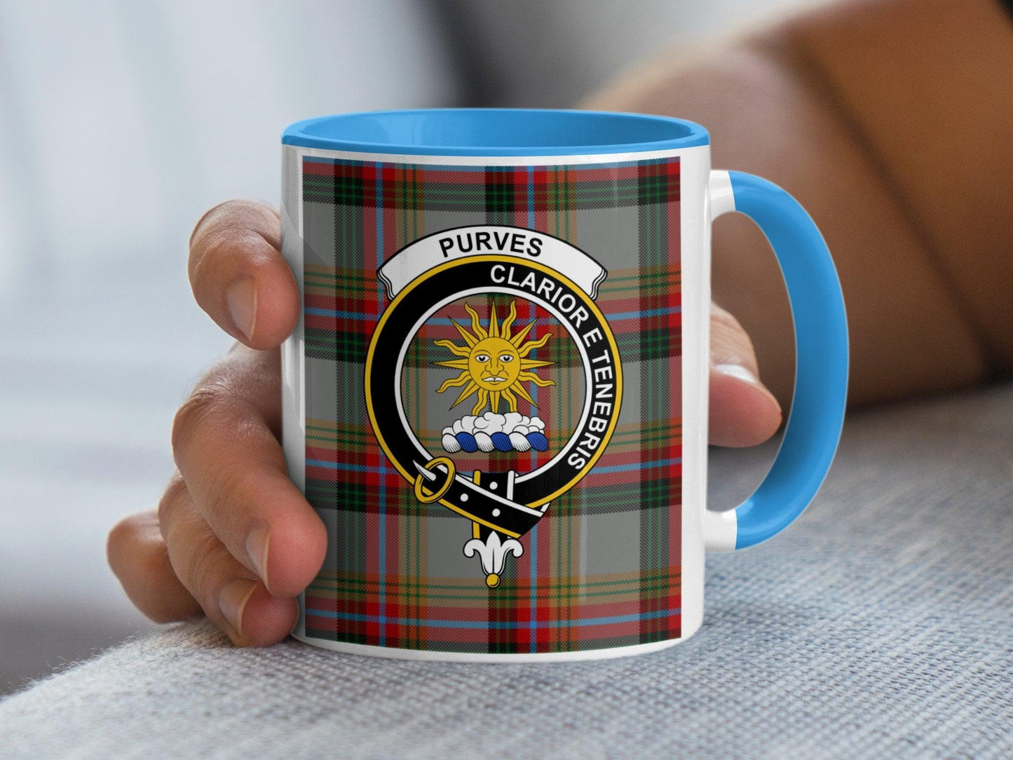 Purves Scottish Clan Crest Tartan Design Mug - Living Stone Gifts