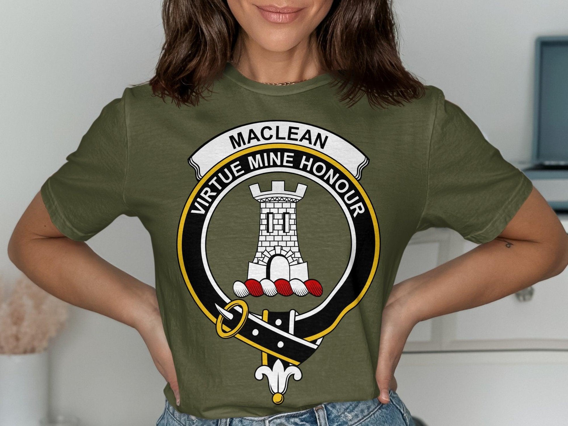 Maclean Virtue Mine Honour Clan Crest T-Shirt - Living Stone Gifts