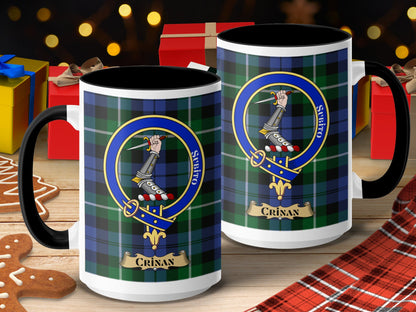 Clan Crinan Scottish Tartan Crest Pattern Coffee Mug - Living Stone Gifts